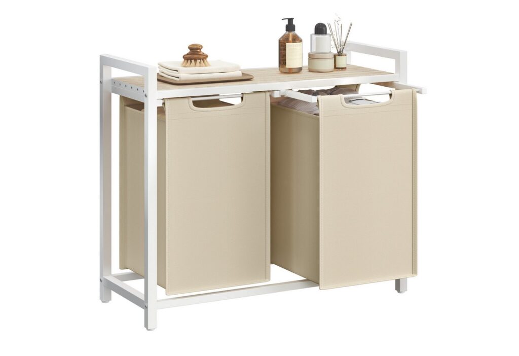 VASAGLE Wäschekorb abnehmbar // 2 x 46 L // cappuccinobeige-weiß