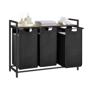 VASAGLE Wäschekorb // ausziehbar und abnehmbar // 3 x 38 L // kamelbraun-schwarz