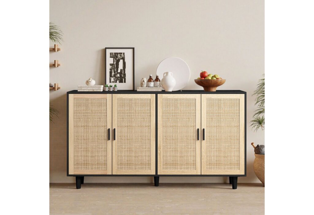Sideboard // Rattanschrank // schwarz-natur